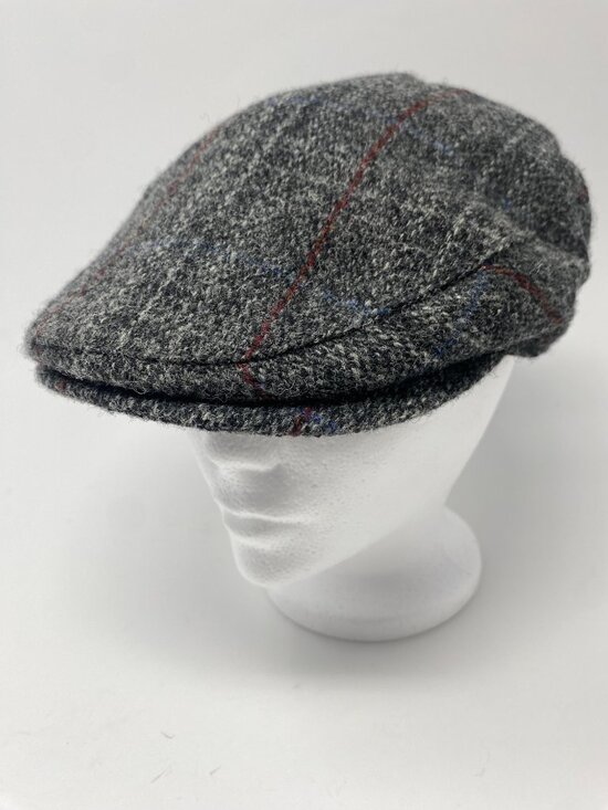 Harris Tweed Other - Harris Tweed Flat Cap Hat Cabbie Newsboy Wool Size 7 M Gray Red Plaid Vintage